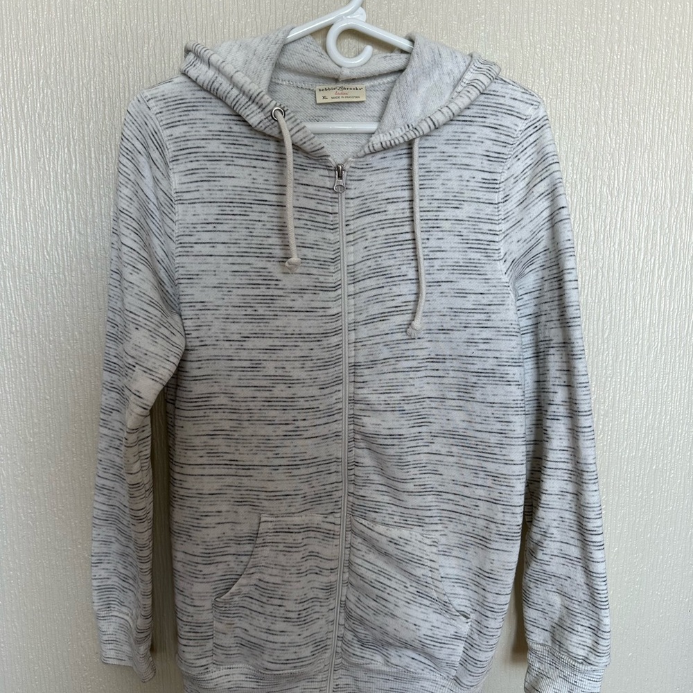 Bobbie Brooks Cream and Black Striped Hoodie